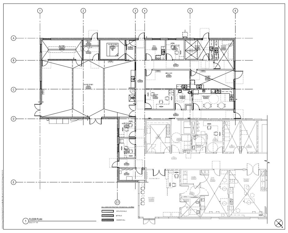 Floor plan of the Care Unit attached to the main Wildlife Center