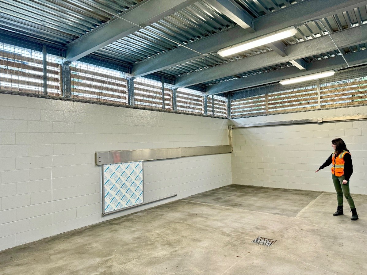 The large carnivore recovery habitat is equipped with heated panels - outlined in the far corner of the room - offering the comfort of an external heat source for orphaned animals separated from the their mothers too soon.