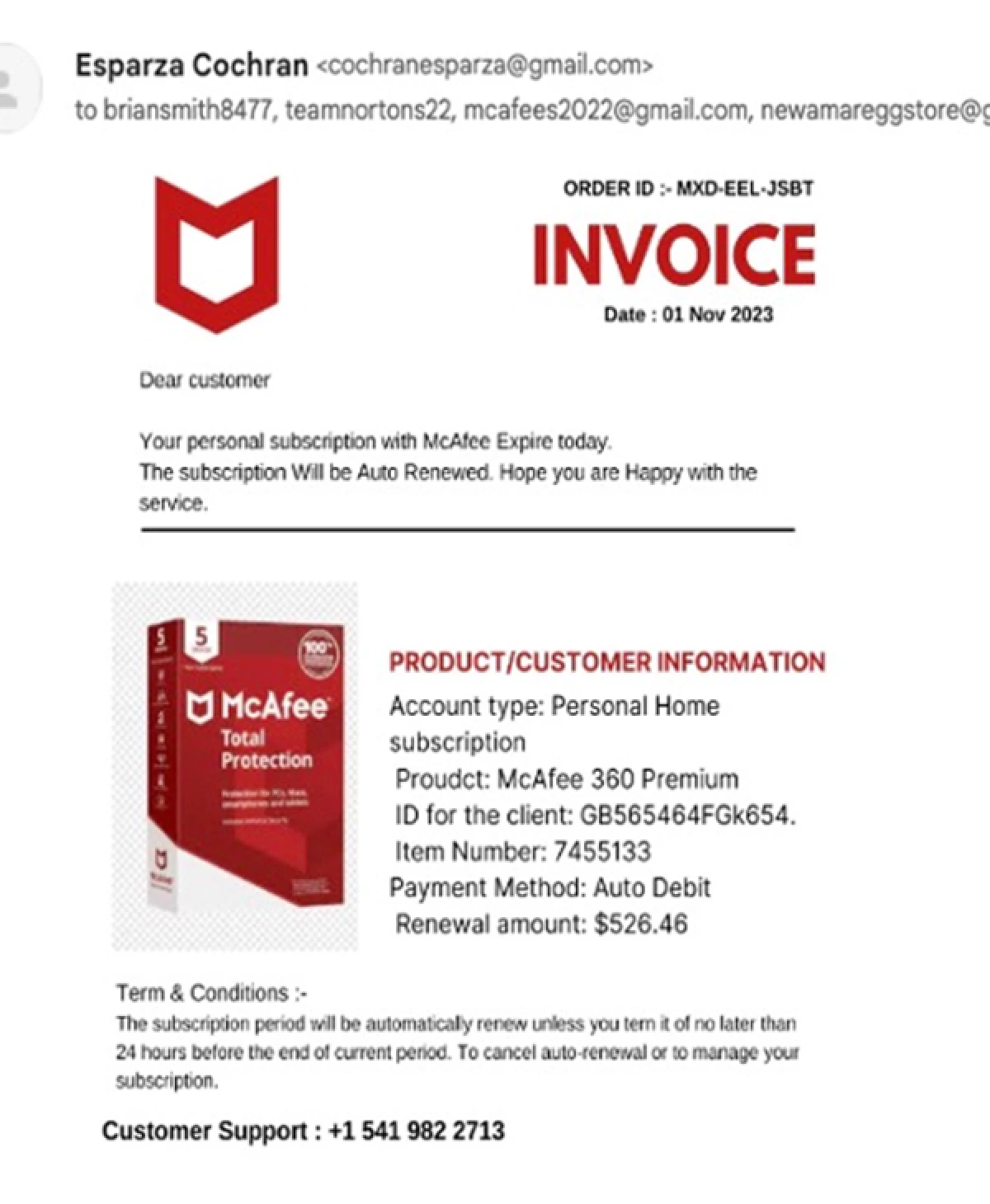 McAfee Scam Invoice